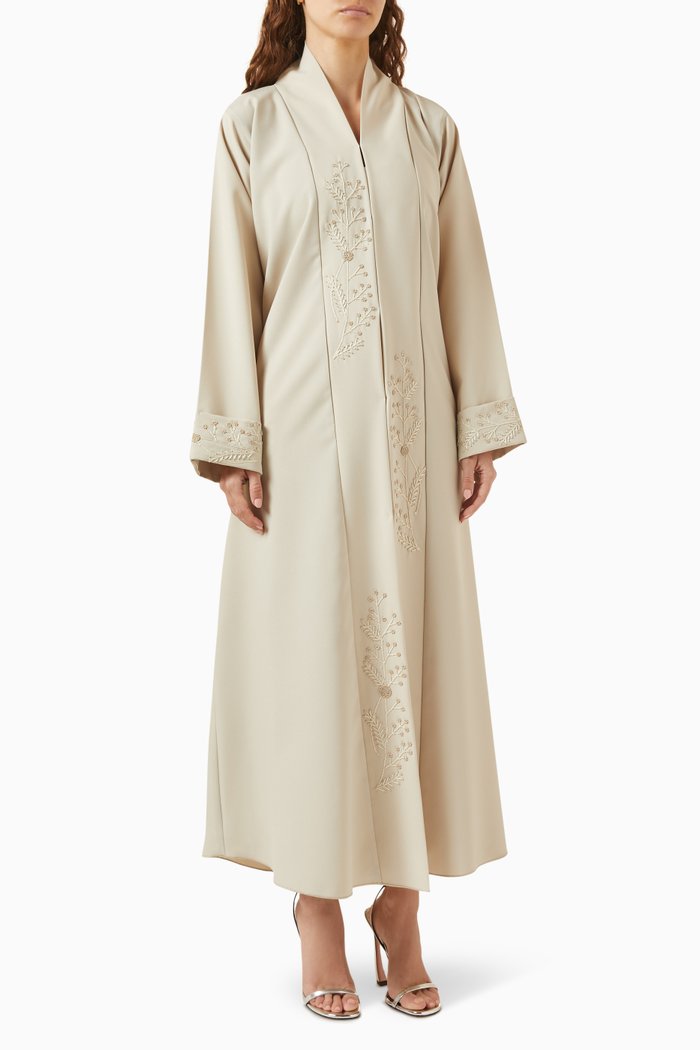 

Bead Embroidered Abaya in Crepe, Neutral