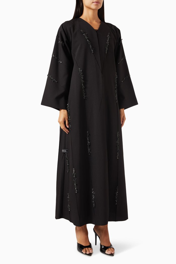 

Multi-bead Embellished Abaya in Crepe, Black