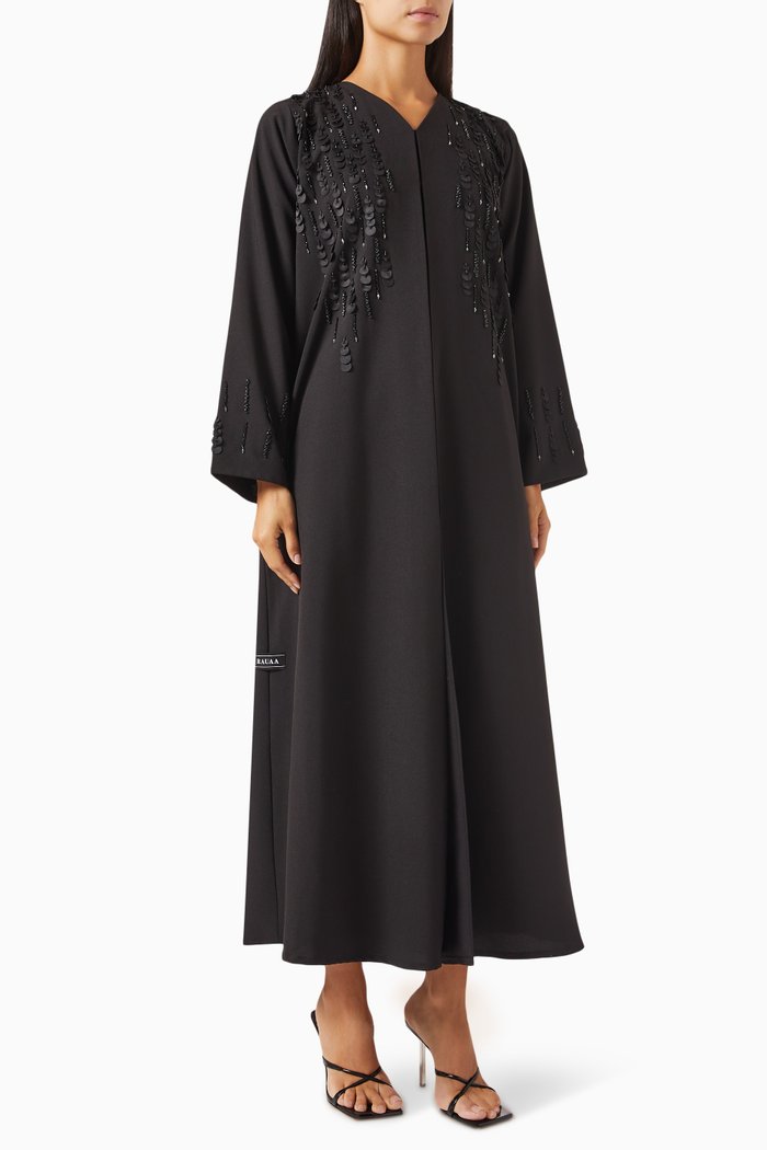 

Bead Embroidered Abaya in Crepe, Black