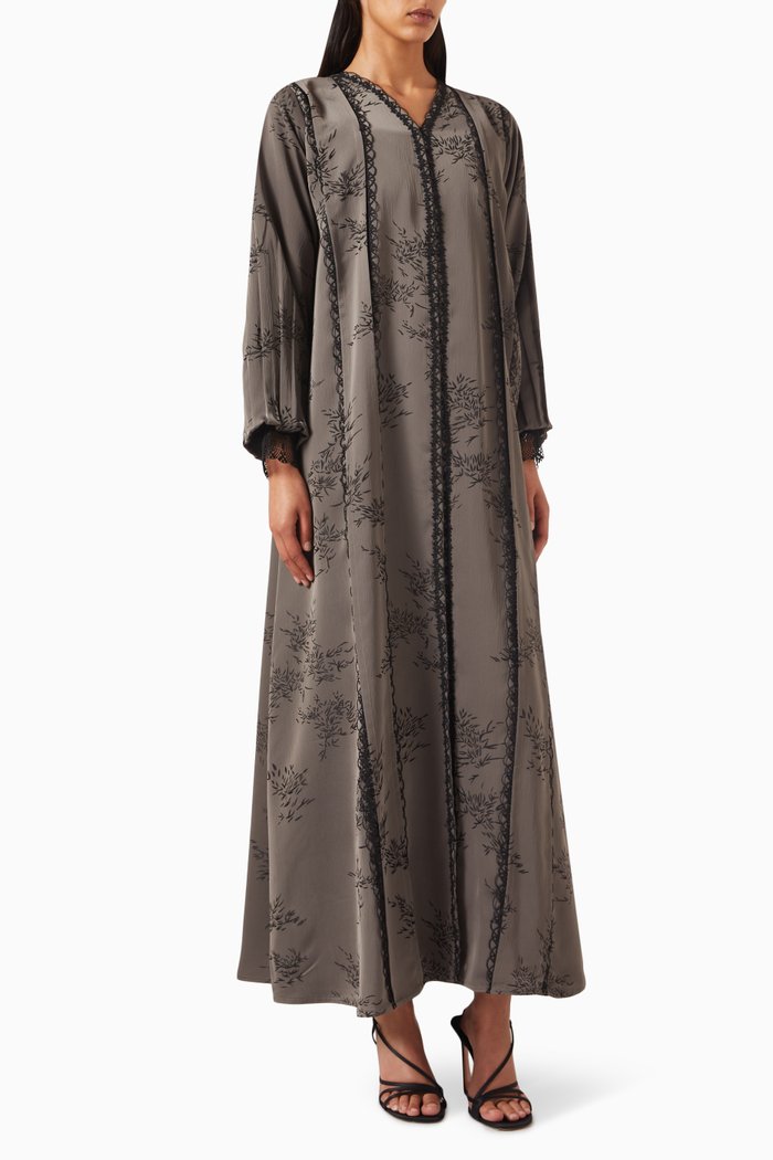 

Lace Embroidered Abaya in Jacquard, Green