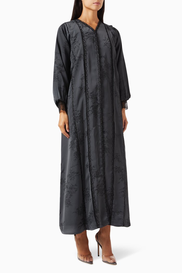 

Lace Embroidered Abaya in Jacquard, Grey