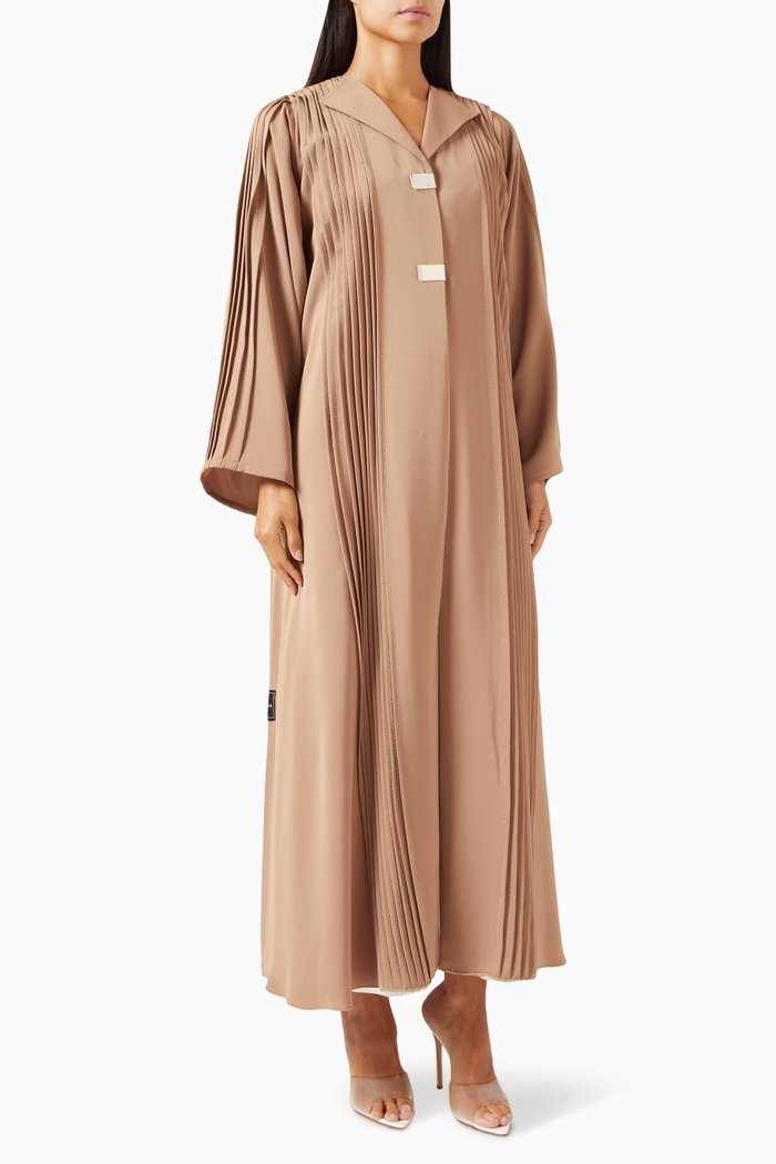 Pleated Coat-style Abaya in Nada, Neutral