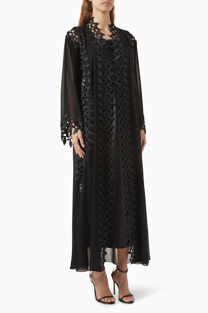

Lace-embellished Abaya in Chiffon, Black
