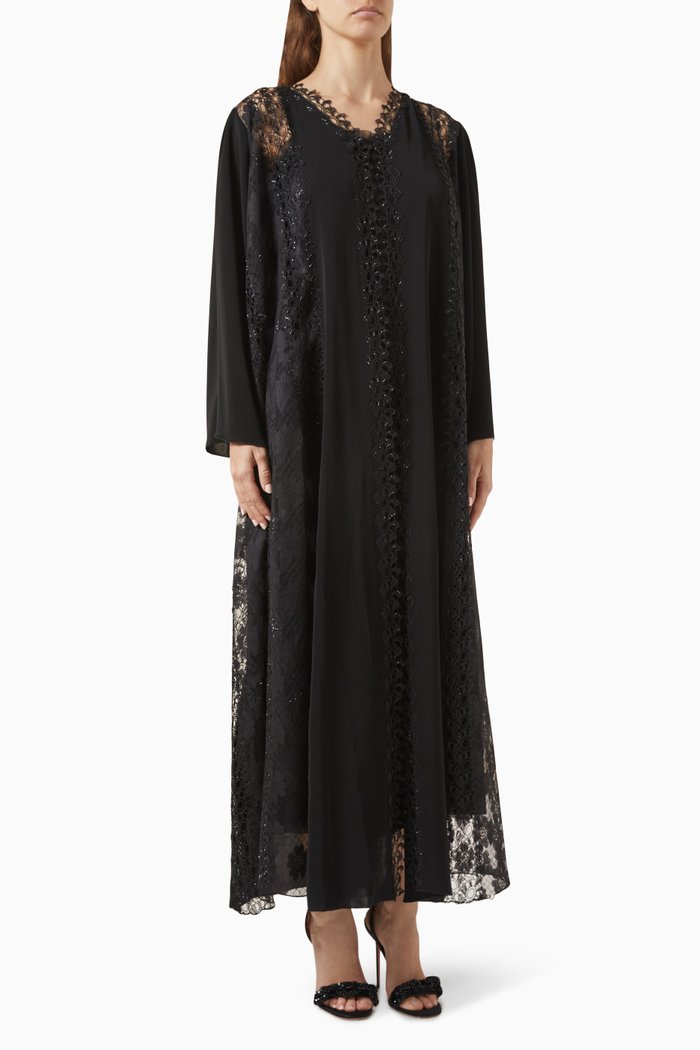 

Lace-embroidered Abaya in Nada, Black