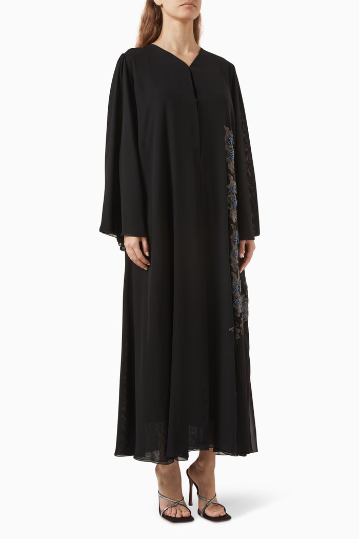 

Bead-embroidered Abaya in Chiffon, Black