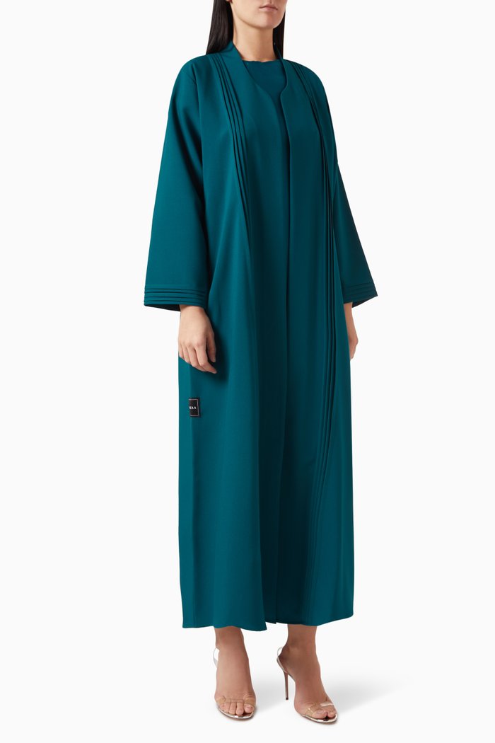 

Pleated Abaya & Dress Set in Crepe, Green