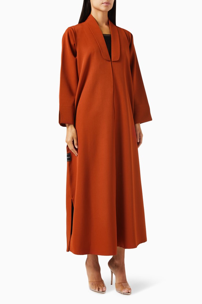 

Lapel-collar Abaya in Crepe, Orange