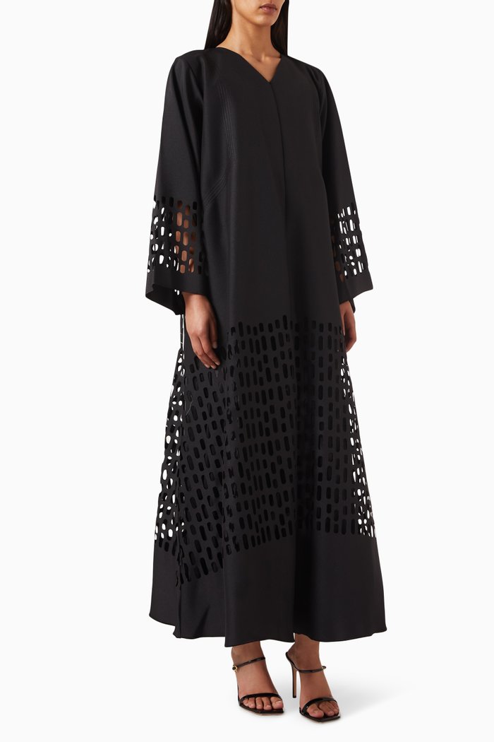 

Laser Net Abaya in Satin, Black