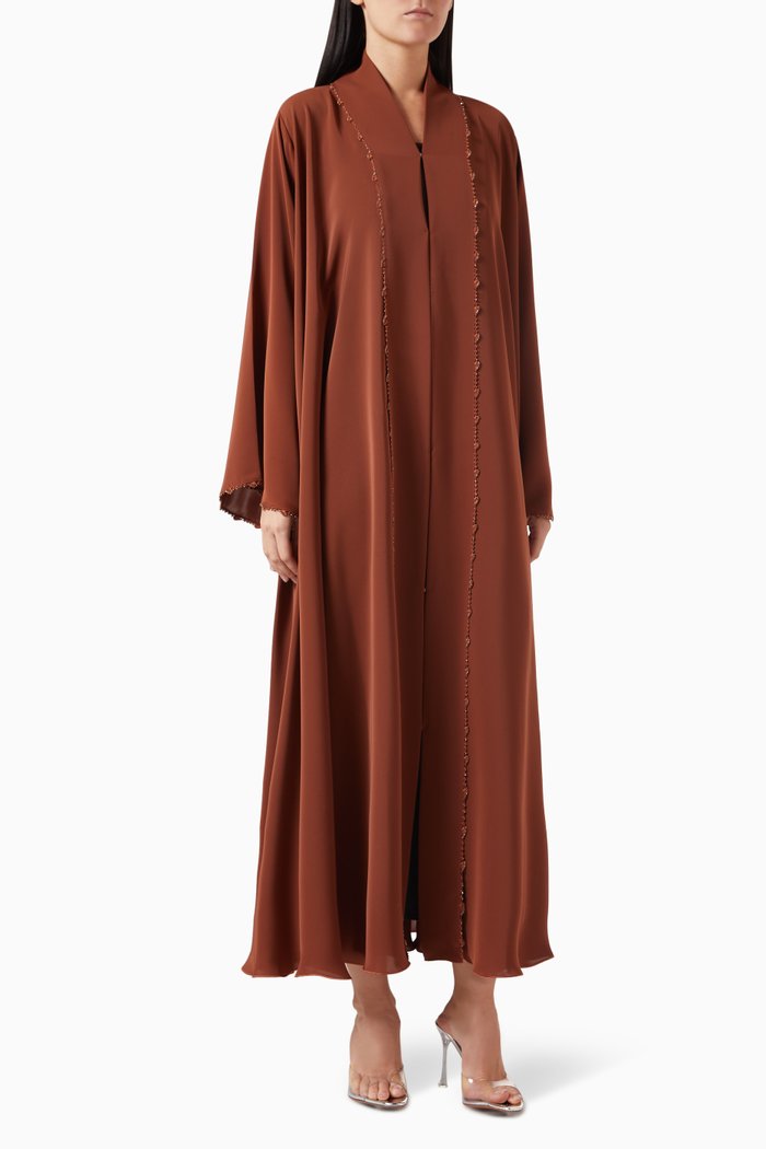 

Thread Embroidered Abaya in Nada, Brown