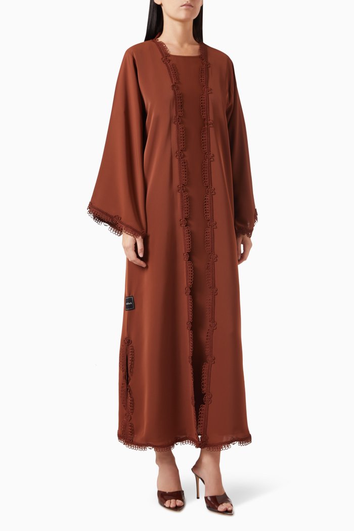 

Lace-embroidered Abaya in Nada, Brown