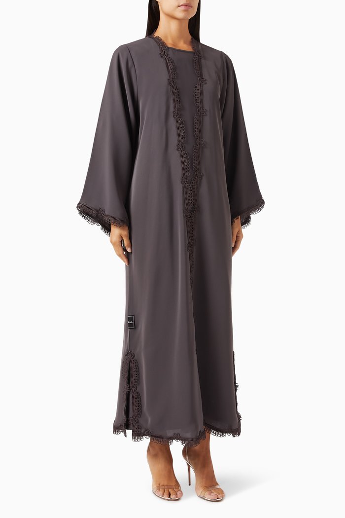 

Lace-embroidered Abaya in Nada, Grey