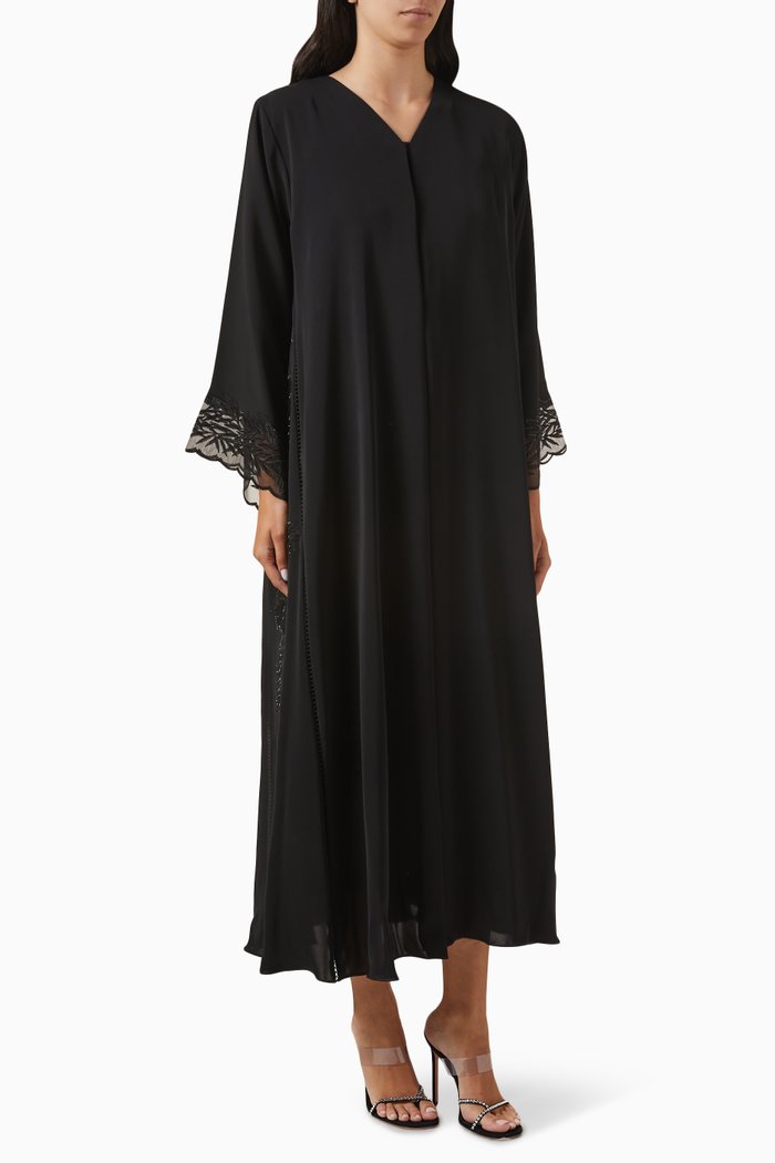 

Lace Embroidered Abaya in Nada, Black