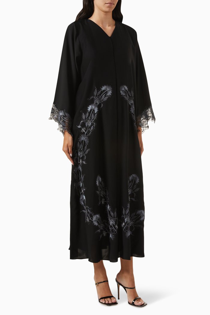

Lace-embroidered Abaya in Nada, Black