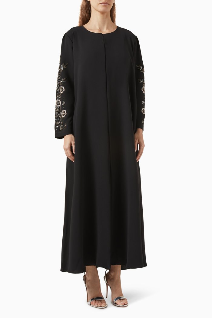 

Bead-embroidered Abaya in Crepe, Black