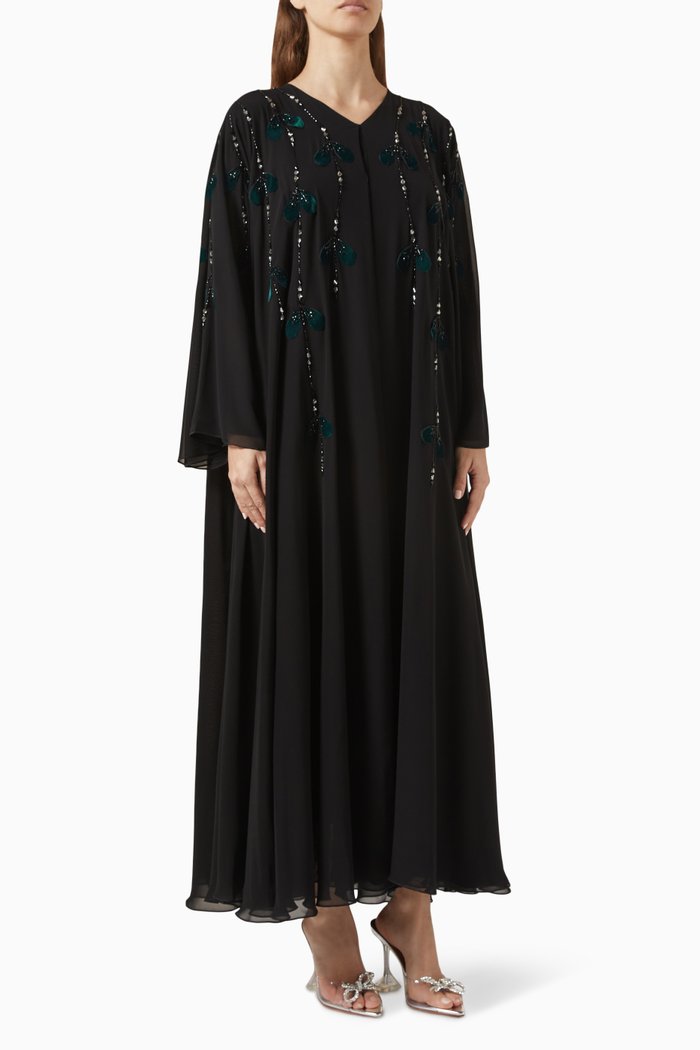 

Bead-embroidered Abaya in Chiffon, Black