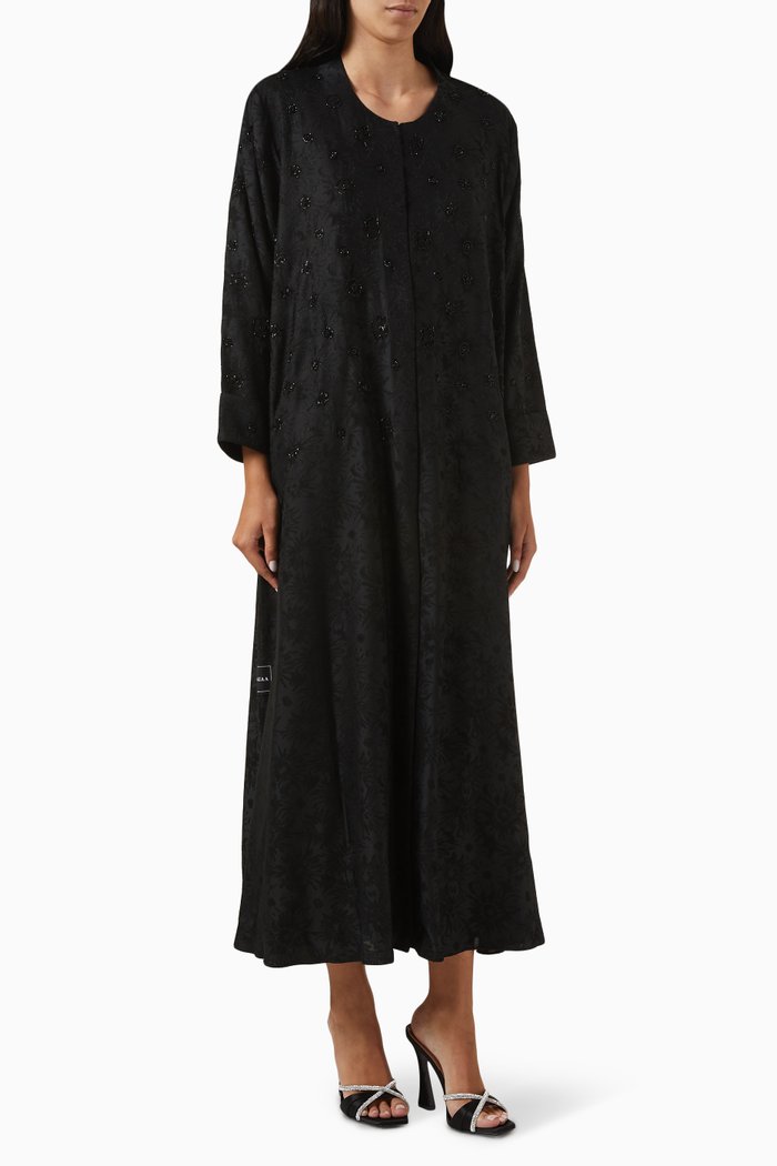 

Bead-embellished Abaya in Jacquard, Black