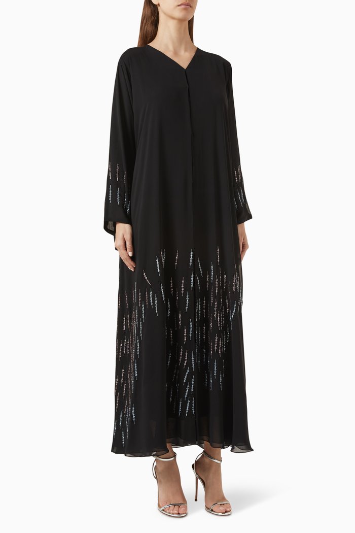 

Crystal-embroidered Abaya in Chiffon, Black