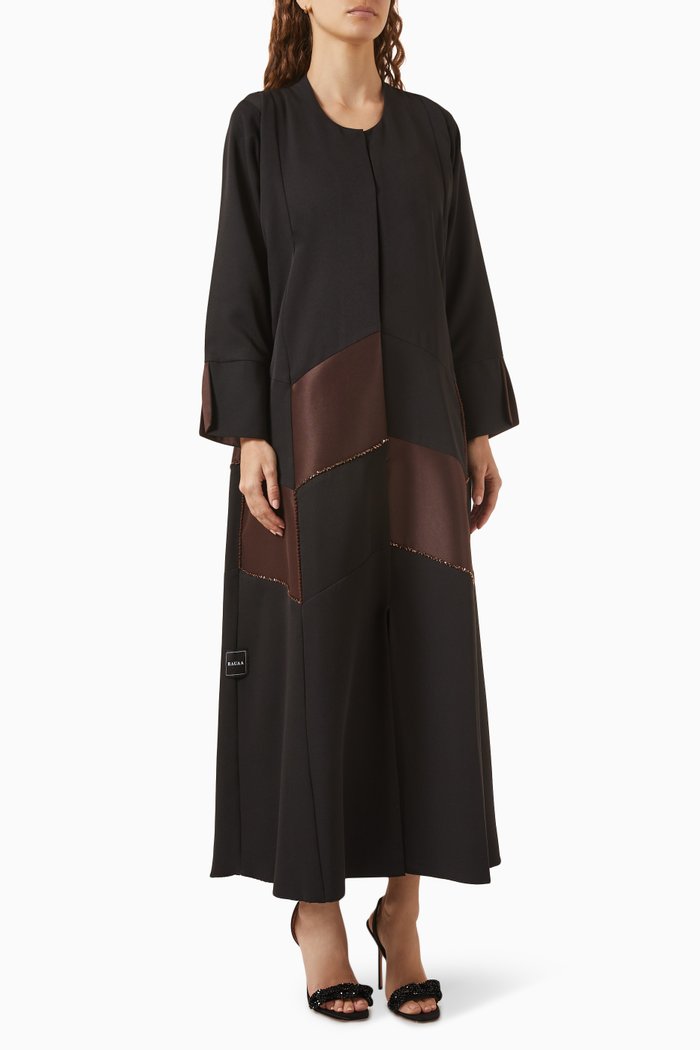 

Multi-beaded Panelled Abaya in Satin, Black