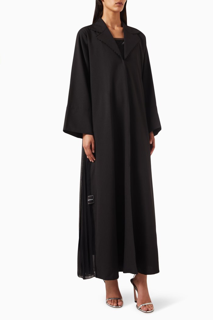 

Coat-style Pleated Panel Abaya in Double Chiffon, Black
