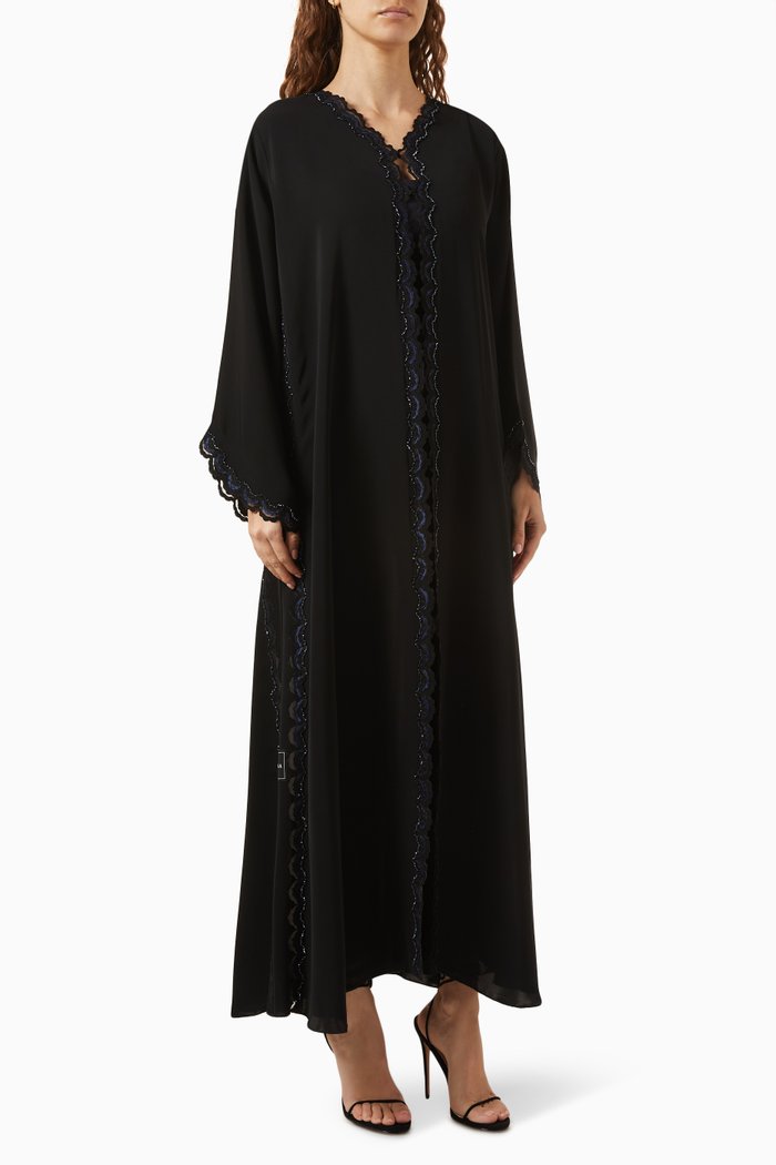 

Lace-embroidered Abaya in Nada, Black