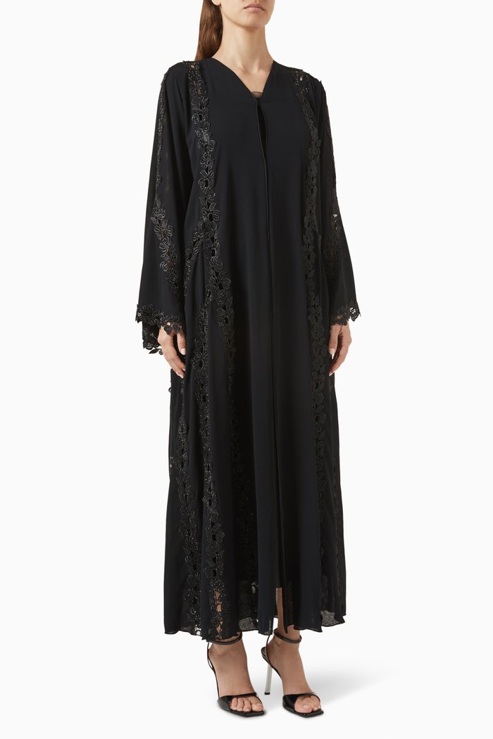

Lace-embroidered Abaya in Chiffon, Black