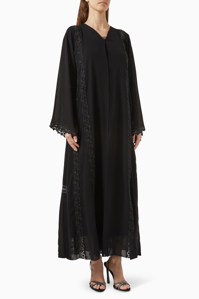 

Lace-embroidered Abaya in Chiffon, Black