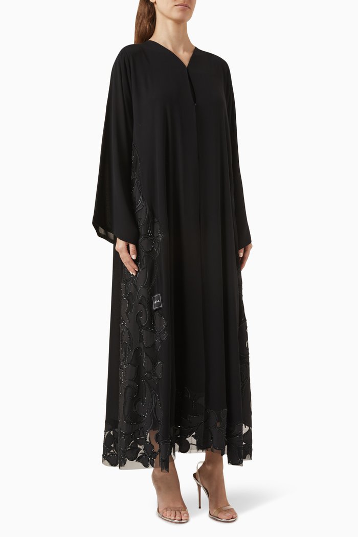 

Lace-embroidered Abaya in Chiffon, Black