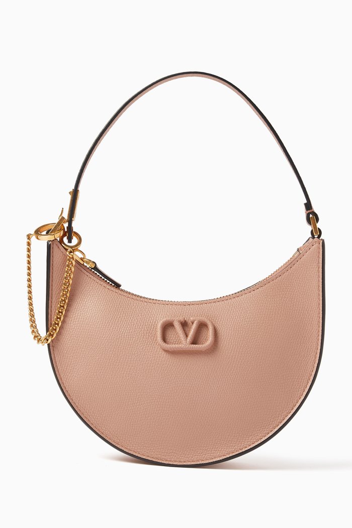 Valentino Garavani VLOGO Mini Hobo Bag in Grainy Leather, Pink