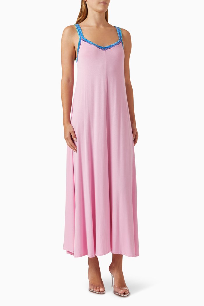 

Crochet-trim Maxi Dress in Cotton, Pink