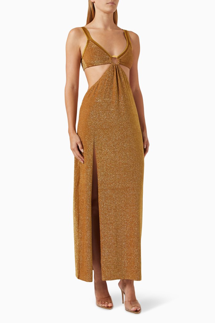 Oro Cut-out Maxi Dress in Glitter Lycra, Gold