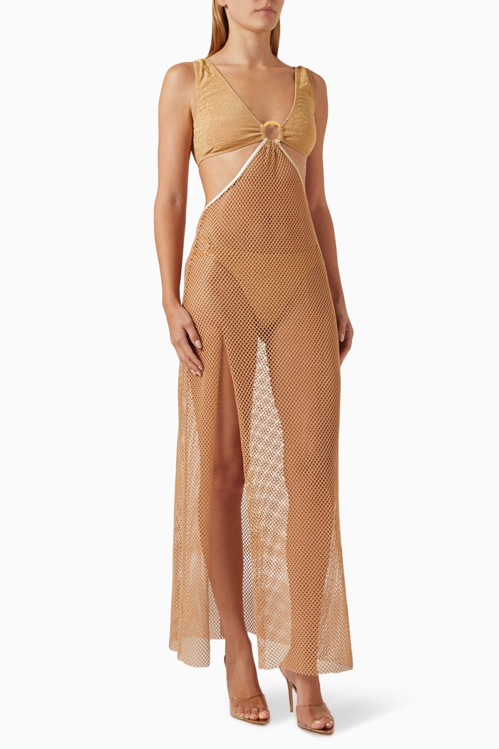 

Capri Maxi Dress in Glitter Lycra & Mesh, Gold