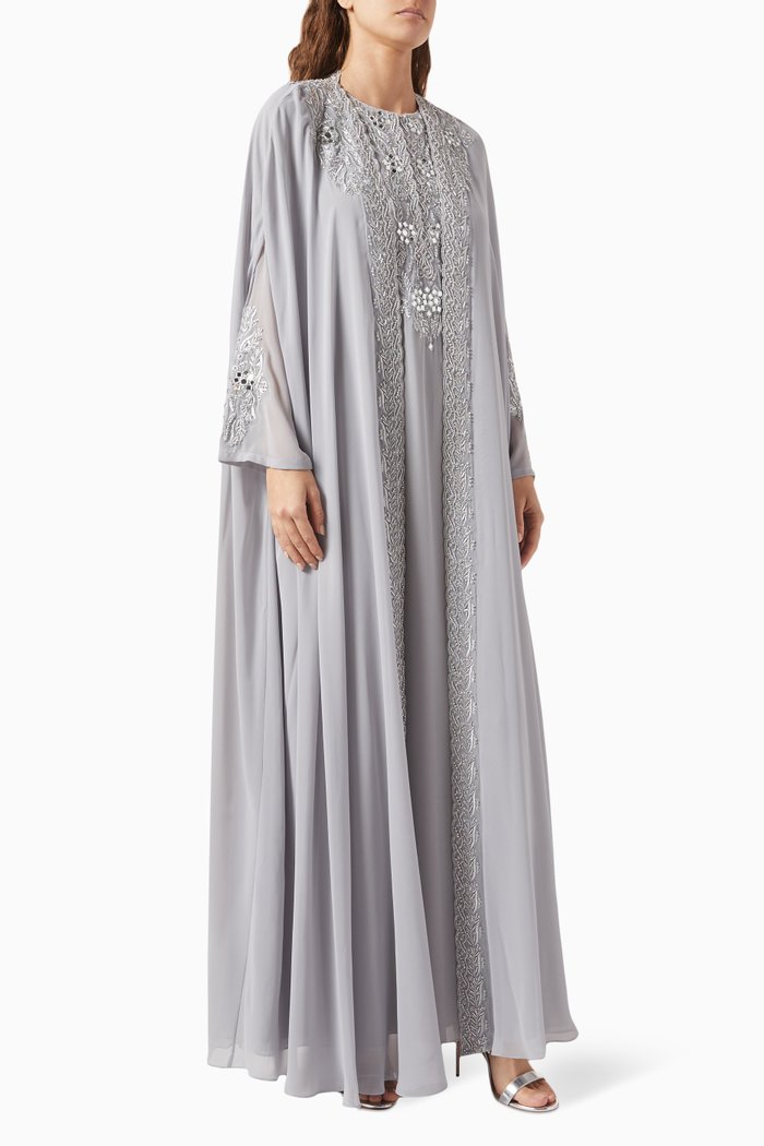 

Sequin-embellished Kaftan & Dress Set in Crepe, Grey