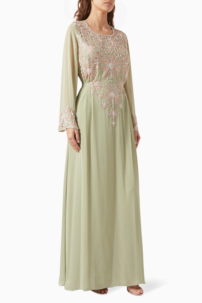 

Sequin-embellished Kaftan in Crepe, Green
