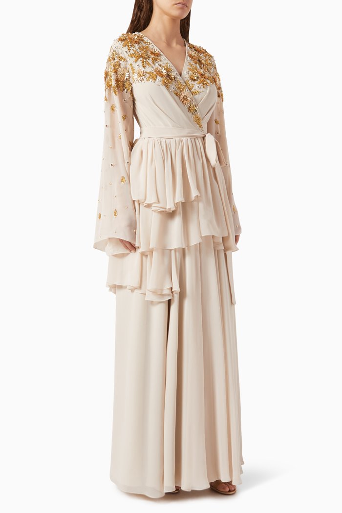 

Sequin-embellished Kaftan in Crepe, Neutral