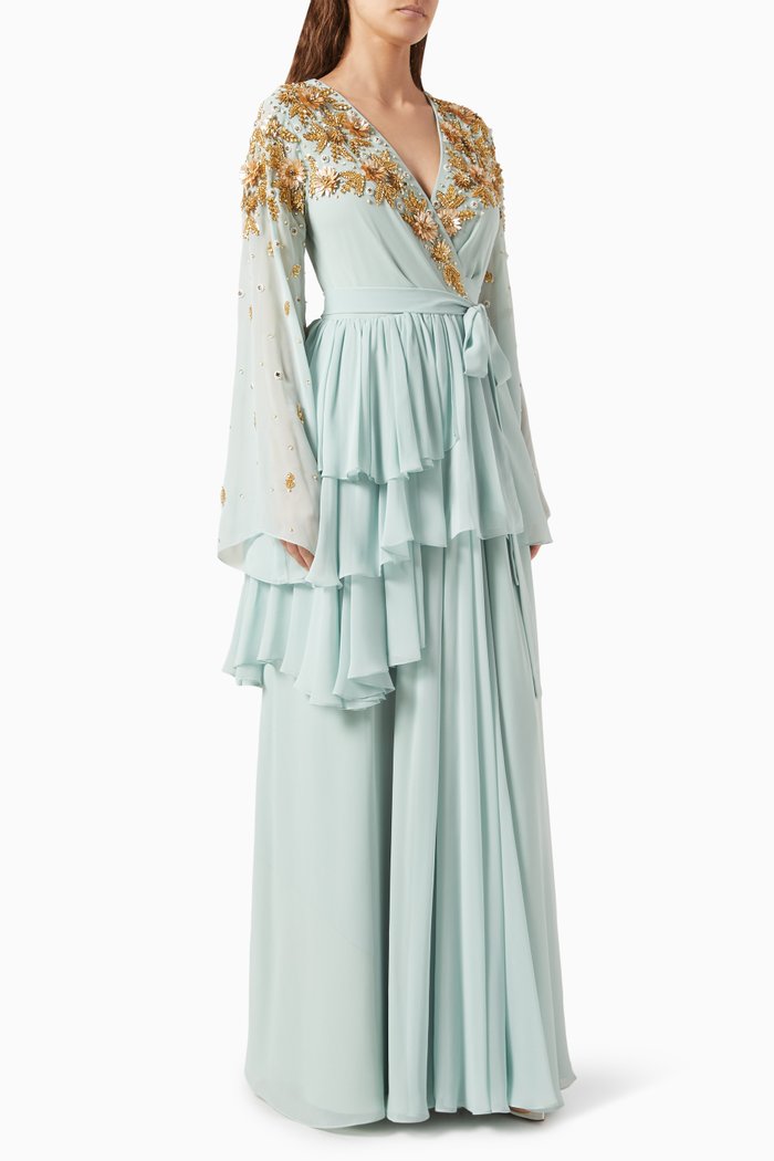 

Sequin-embellished Kaftan in Crepe, Green