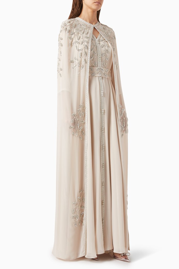 

Sequin-embellished Kaftan & Dress Set in Chiffon, Neutral