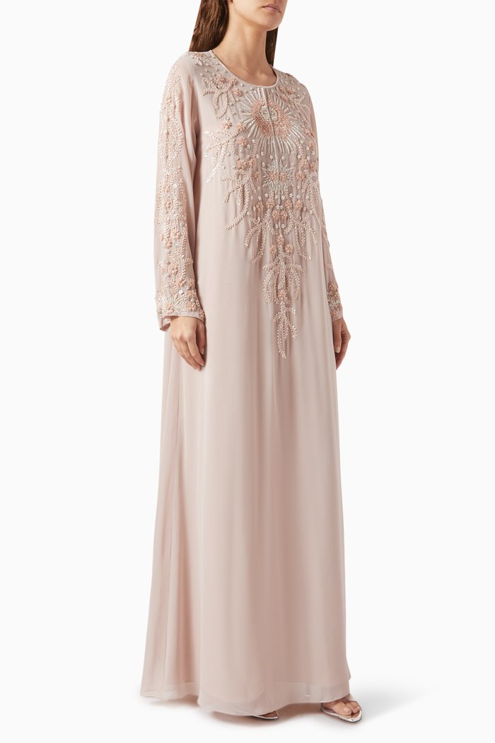 Sequin-embellished Kaftan in Chiffon, Neutral