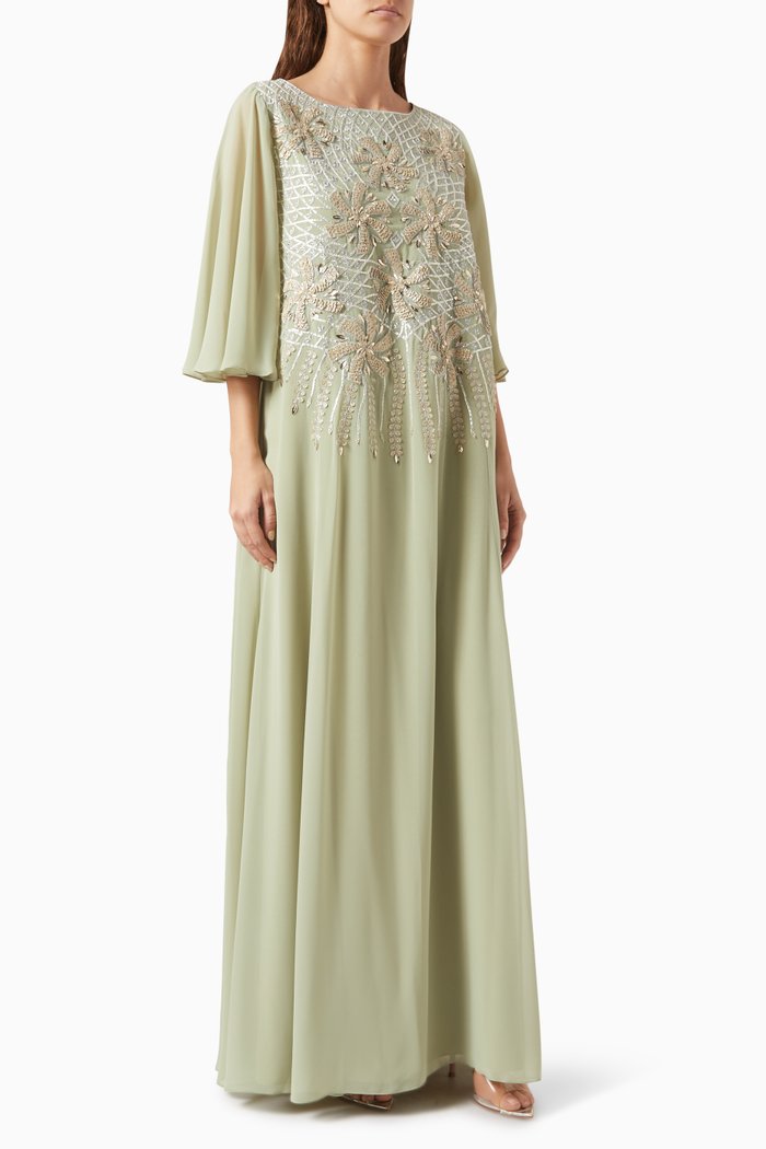 

Sequin-embellished Kaftan in Chiffon, Green