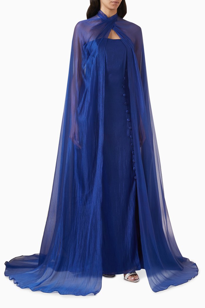 Cape-sleeve Gown, Blue