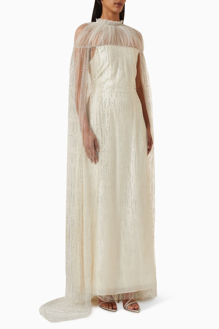 

Crystal-embellished Gown & Cape Set, Neutral