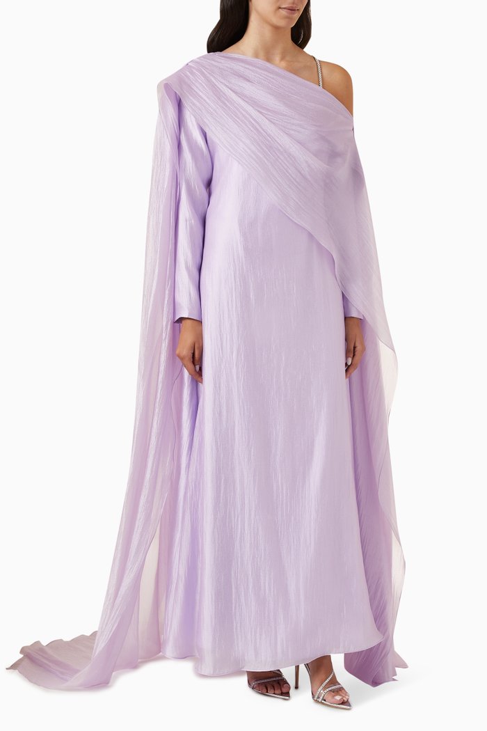 

Crystal One-shoulder Cape Gown, Purple