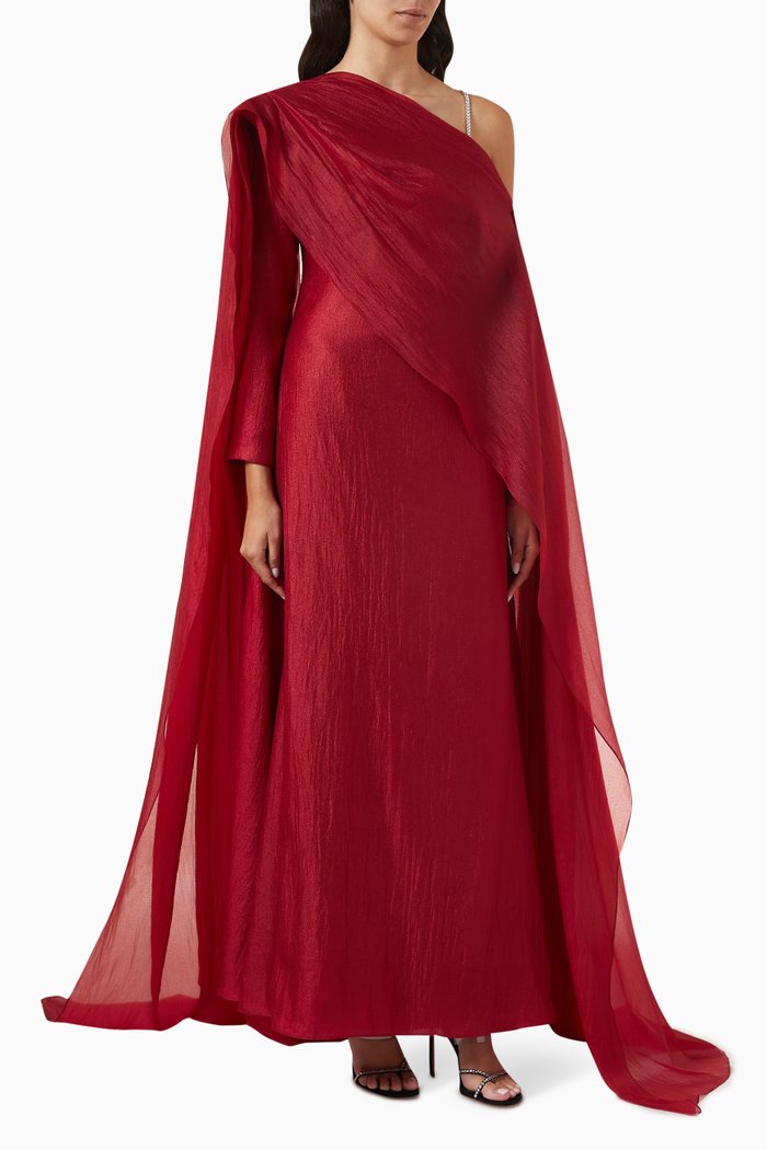 

Crystal One-shoulder Cape Gown, Red