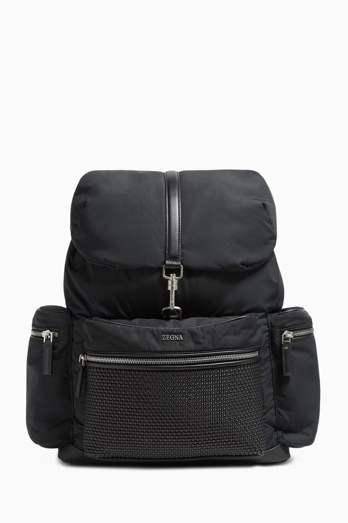 

Logo Backpack in Technical Fabric & Leather, Black