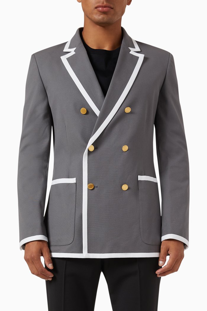 Valentino Garavani Double-breasted Jacket in Cotton Canvas, Grey