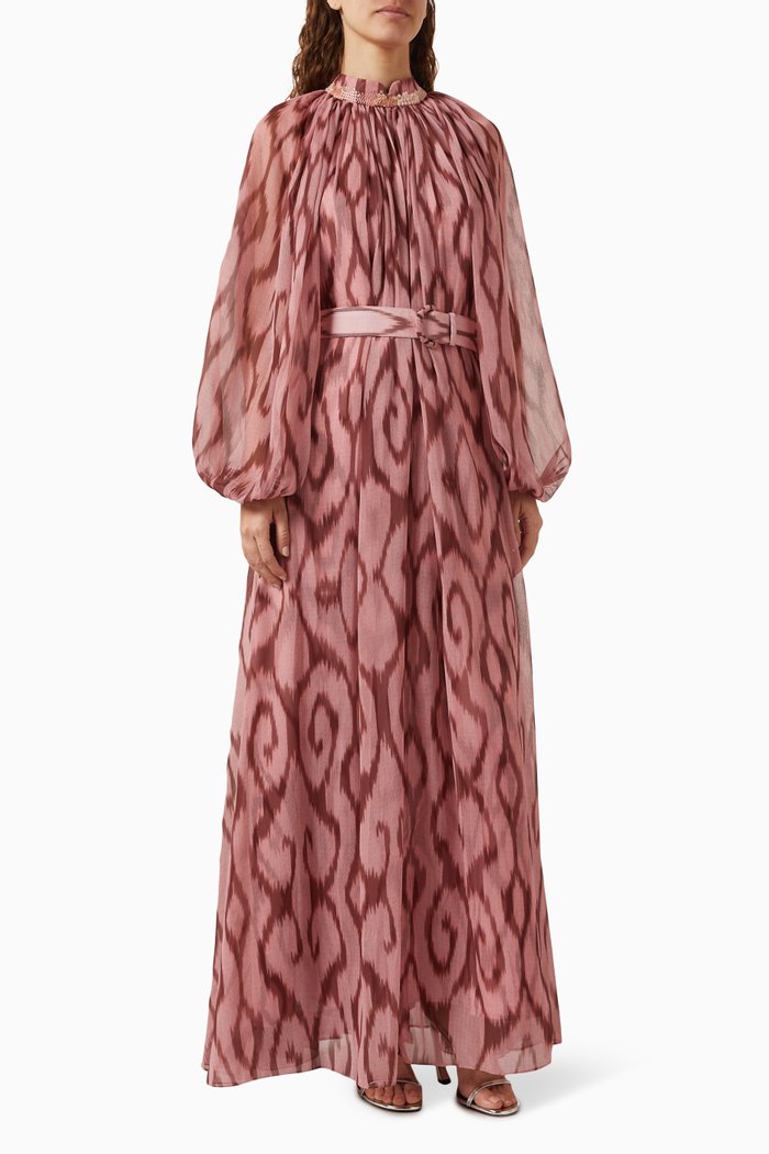 

Philomena Printed Belted Maxi Dress in Chiffon, Pink
