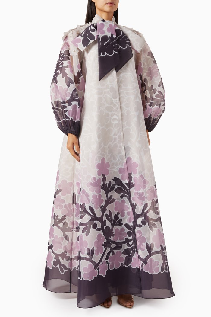 

Floral-print Kaftan & Slip Dress Set in Organza, Pink