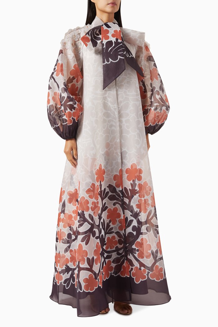 

Floral-print Kaftan & Slip Dress Set in Organza, Orange
