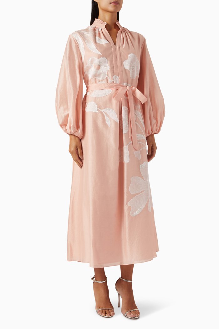 

Belted Midi Dress in Cotton-silk, Orange