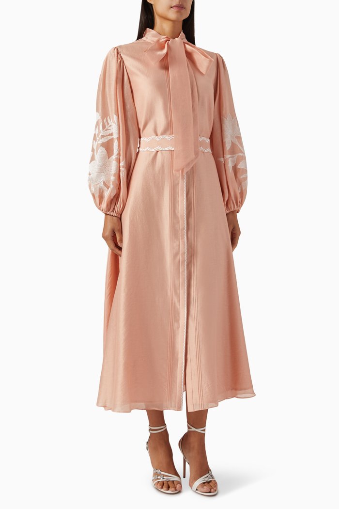 

Alani Bow-neck Midi Dress in Satin, Orange
