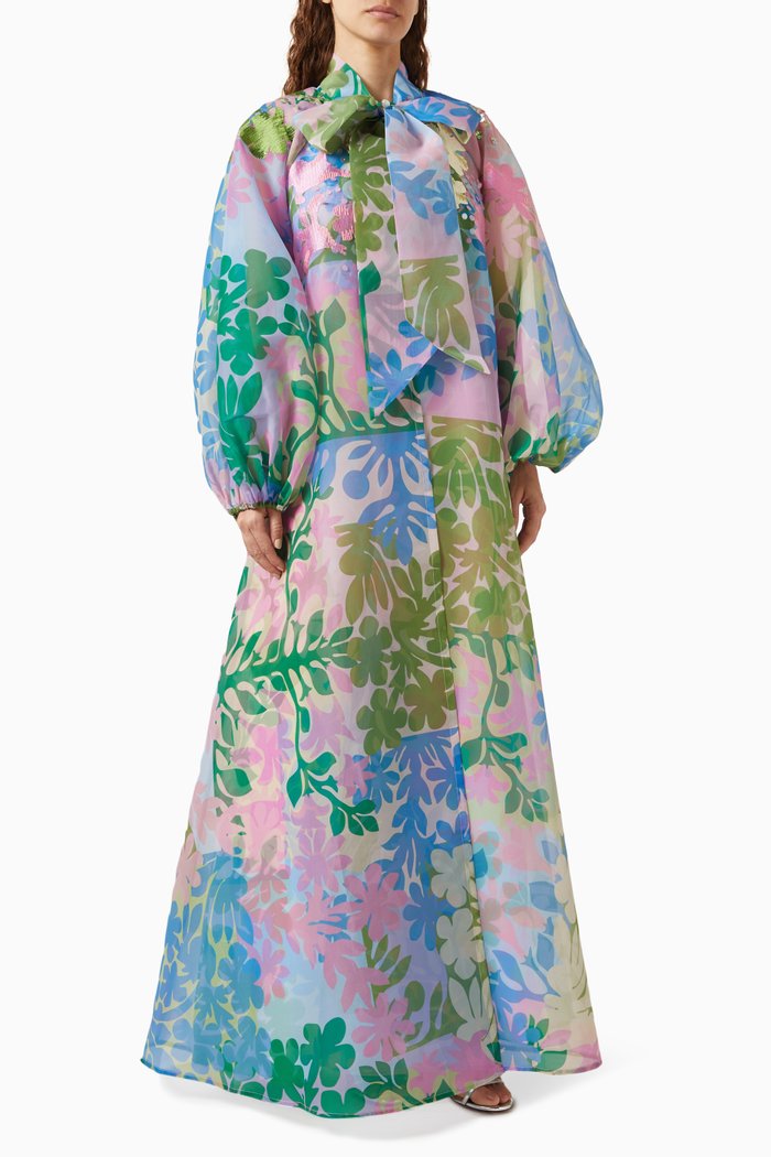 

Floral-print Kaftan & Slip Dress Set in Organza, Multicolour